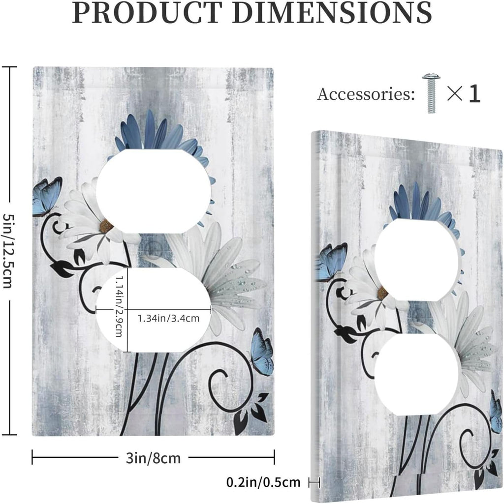 Decorative Outlet Covers Rustic Blue White Daisy Ink Flower 1 Gang Duplex Light Switch Cover Plate Unique Wall Plates for Electrical Outlets Switch Plate Covers for Bedroom Home Decor