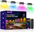 Outdoor Deck Lights 8 Packs, Smart RGBCW Fence Light, 100+ Scene Modes, Dual Lens LED String Lights with APP/Voice/Remote Control, IP65 Waterproof for Halloween Christmas Decor, 52ft Black