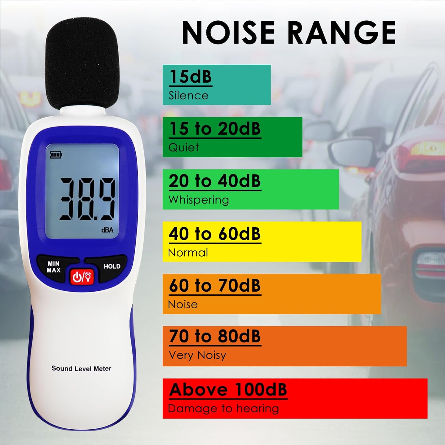 Decibel Meter Data Logger Bluetooth Sound Decibel Meter, Compatible with Smartphone for App Data Records 30dB to 130dBA Sound Level Meter Portable SPL Meter for Classroom Home Office