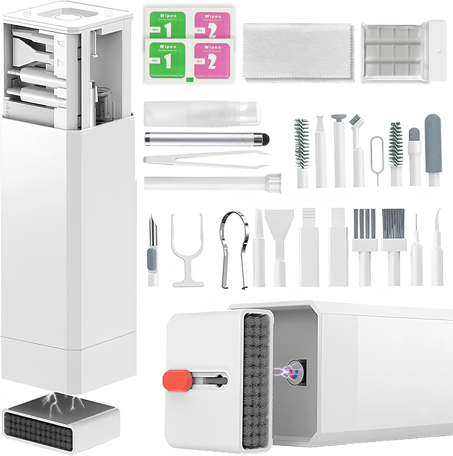 2026 Upgrade Phone Cleaning Kit 47PCS, iPhone Cleaning Kit, Airbud AirPods Cleaning Kit, Keyboard Cleaning Kit, Charging Port Cleaner for Apple Lightning/Android USB-C (White)