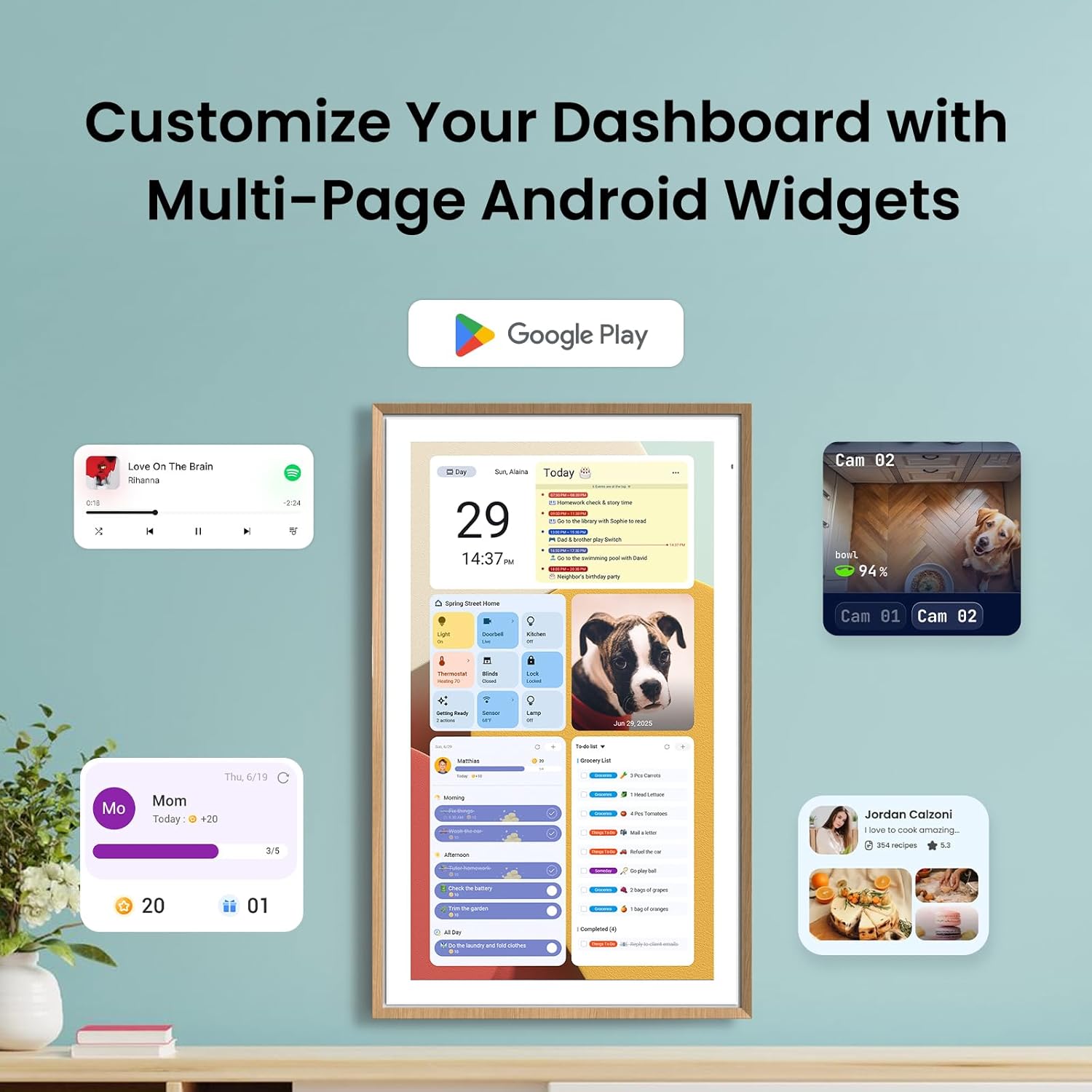 ApoloSign 21.5" Digital Calendar: Dual Mode Calendars with Google Play & Multi-calendar Sync, Electronic Planner & Chore Chart, Smart Touchscreen, Interactive Display for Family Schedules (Teak Wood, 21.5-inch)