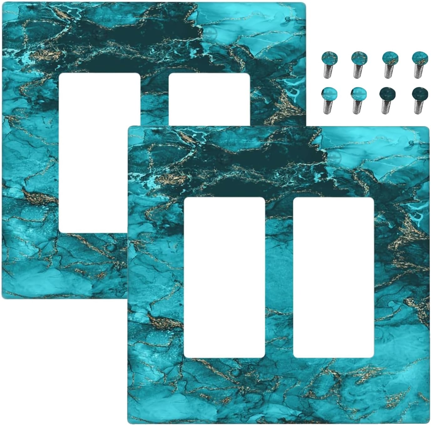 Decorative Outlet Covers Modern Abstract Turquoise Blue Marble 2 Gang Wall Plate Double Rocker Light Switch Cover Double Switch Plate Cover for Bathroom Home Decor（2 Pack）