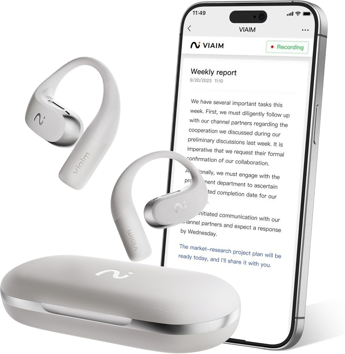 OpenNote AI Voice Recorder – Open Ear Headphones with FlashRecord, Call Recording, Real-Time Transcription, Translation, AI Assistant, for Students, Professionals & Interview Recording, Gray