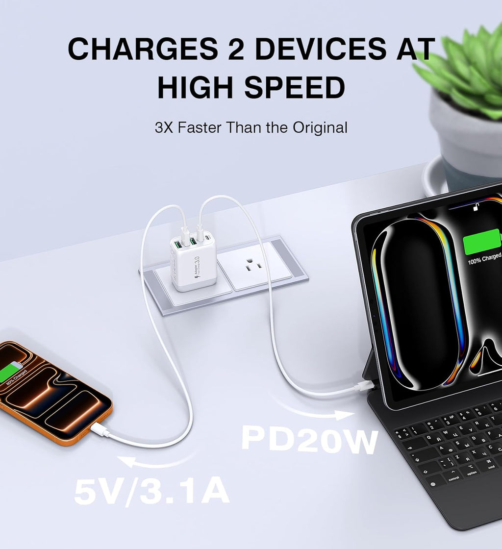 USB C Wall Charger Block, 2Pack 60W 5-Port C Charger Fast Charging Block PD Power Adapter +QC 3.0 Multiport Type C Box Brick Cube USB A Wall Plug for iPhone 15/16/17 Pro Max Plus, iPad,Samsung Galaxy