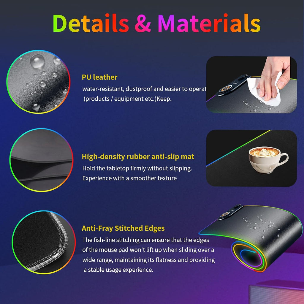 15W Fast Wireless Charging Mouse Pad, XXL RGB Gaming Desk Mat (31.5x15.7in) with Power Adapter & USB-C Cable，15 RGB Light Modes Desk Mat, Waterproof Keyboard Pad for PC/MacBook/Laptop (Black)