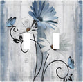 Decorative Light Switch Cover Plate Rustic Blue White Daisy Ink Flower 2 Gang Outlet Covers Double Toggle Wall Plates for Electrical Outlets Switch Plate Covers for Bedroom Home Decor