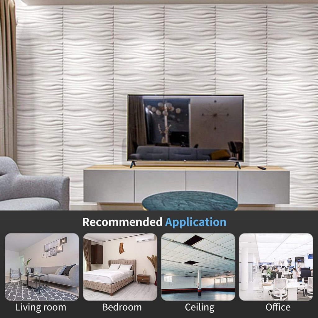 Art3d Decorative 3D Wall Panel, 32 Sq.FT PVC Interior Wall Decor for Living Room, Bedroom, Lobby, Office, Shopping Mall, White