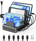 CREATIVE DESIGN 50W Charging Station for Multiple Devices,6 Port Multiple USB Charger Station with 6 Cables Compatible with iPhone,iPad Kindle Tablet and Other Electronic（Space Gray