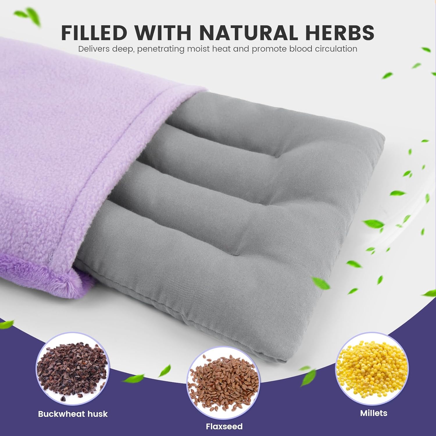 Microwave Heating Pad with Washable Cover, 6.5 X 12“ Microwavable Heating Pads for Neck and Shoulders and Back, Warm Compress for Knee, Muscles, Joints, Wrist, Abdomen (Purple)