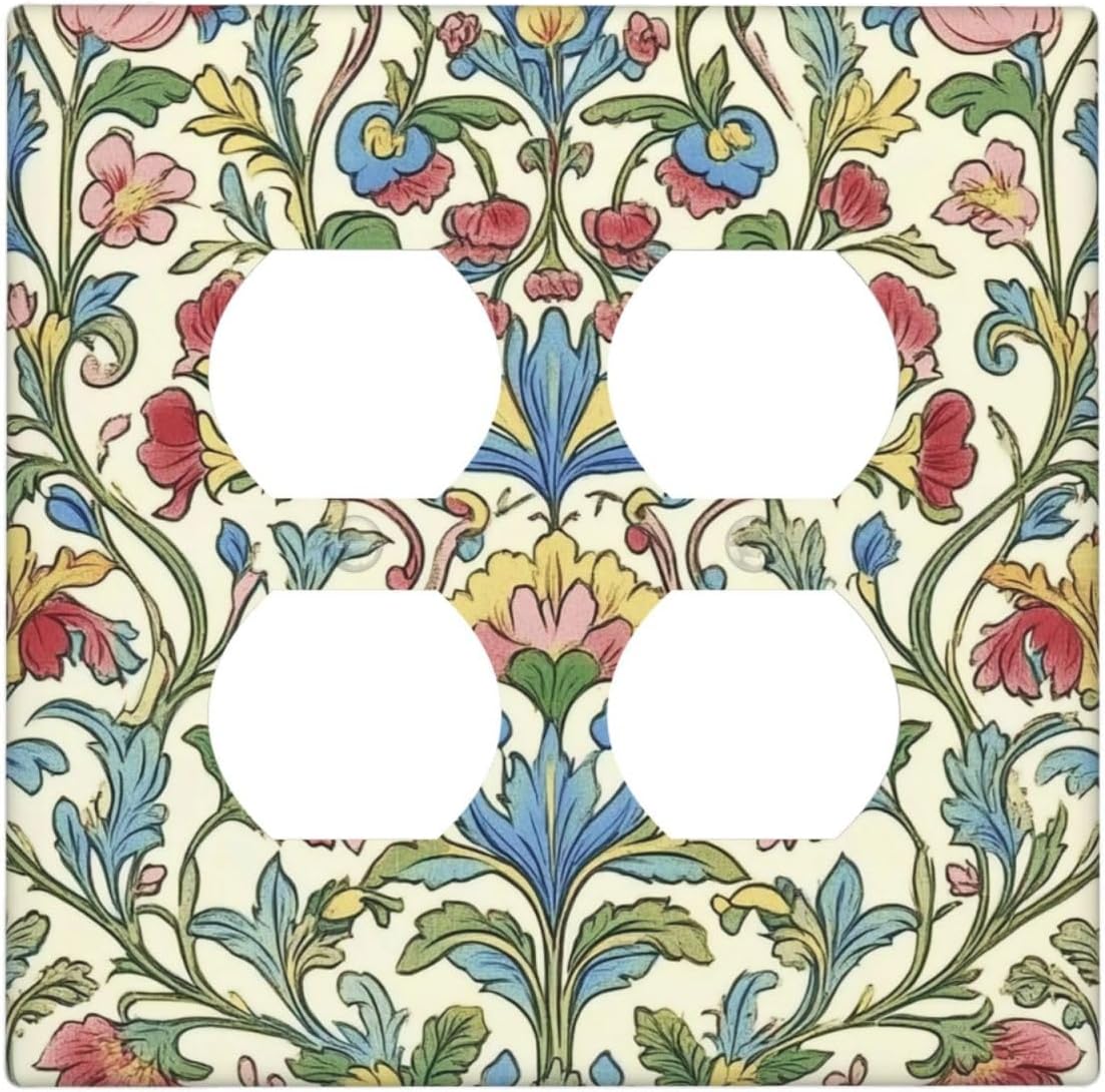 Outlet Covers Boho Red Floral Morris Plant Leaves 2 Gang Double Duplex Decorative Light Switch Covers Electrical Wallplates Socket Faceplate For Farmhouse Cabin Decor