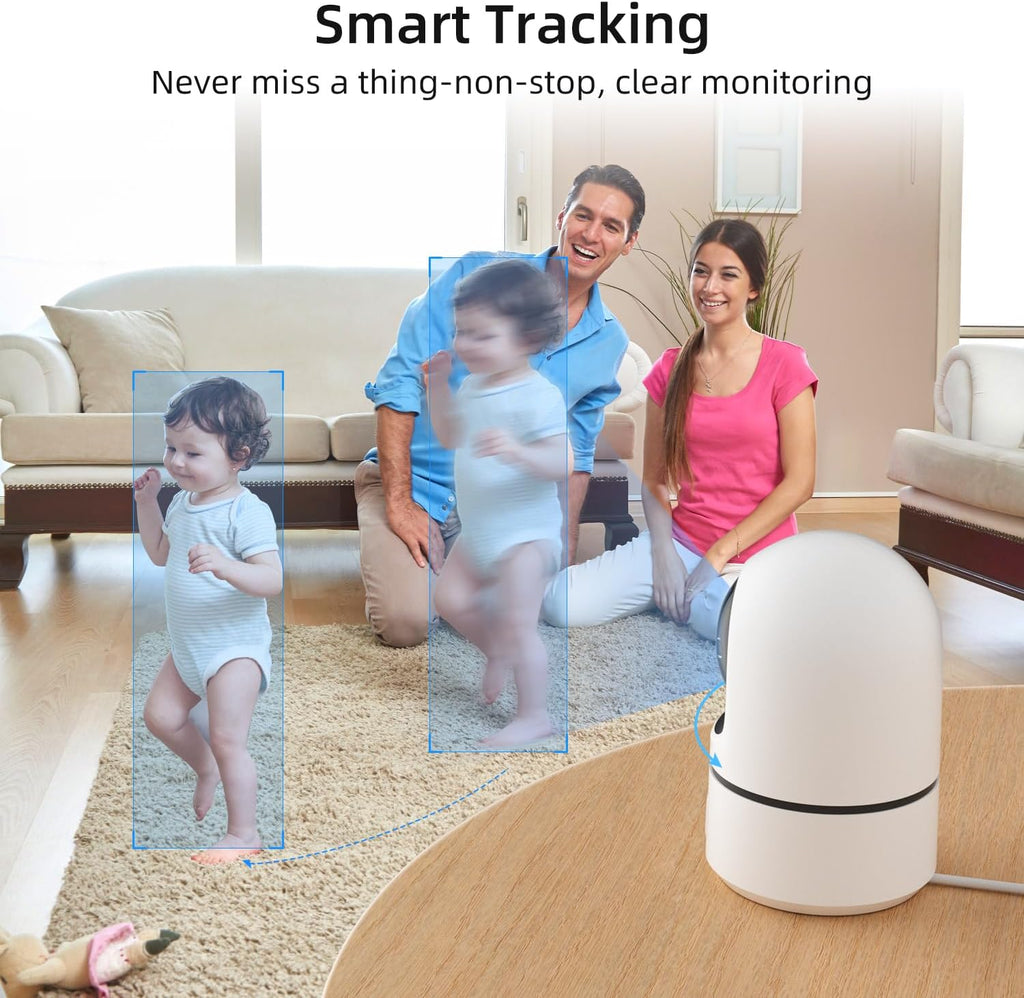 2K Indoor Security Camera, 360° WiFi Cameras for Home Security, Baby/Pet Camera with Phone App, One-Touch Call, Auto Tracking, IR Night Vision, Motion Detection, TF/Cloud Storage, 2.4Ghz WiFi