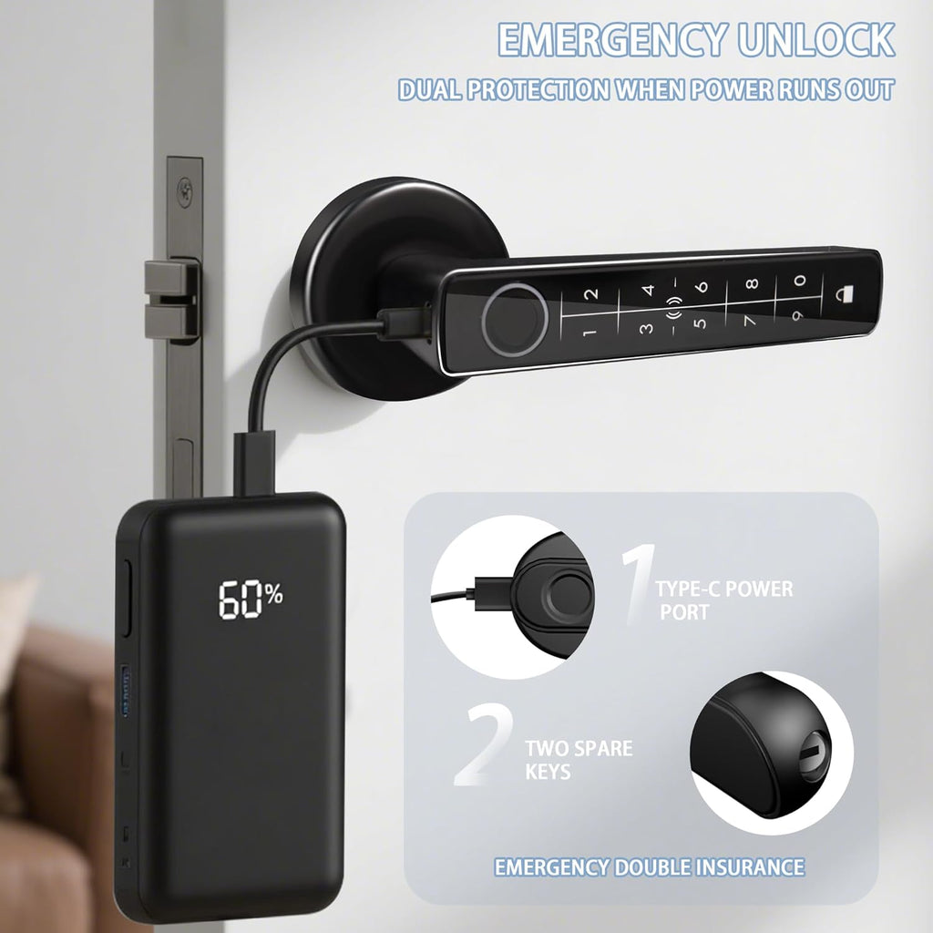 Fingerprint Door Lock Biometric Door Lock with Keypad & Keyless Entry - Smart Door Knob Handle for Bedroom/Home/Hotel/Office/Apartment - Supports APP/IC Card/Fingerprint/Key/Passcode Unlocking