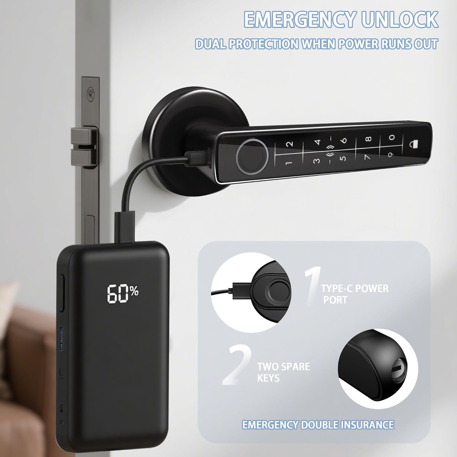 Fingerprint Door Lock Biometric Door Lock with Keypad & Keyless Entry - Smart Door Knob Handle for Bedroom/Home/Hotel/Office/Apartment - Supports APP/IC Card/Fingerprint/Key/Passcode Unlocking