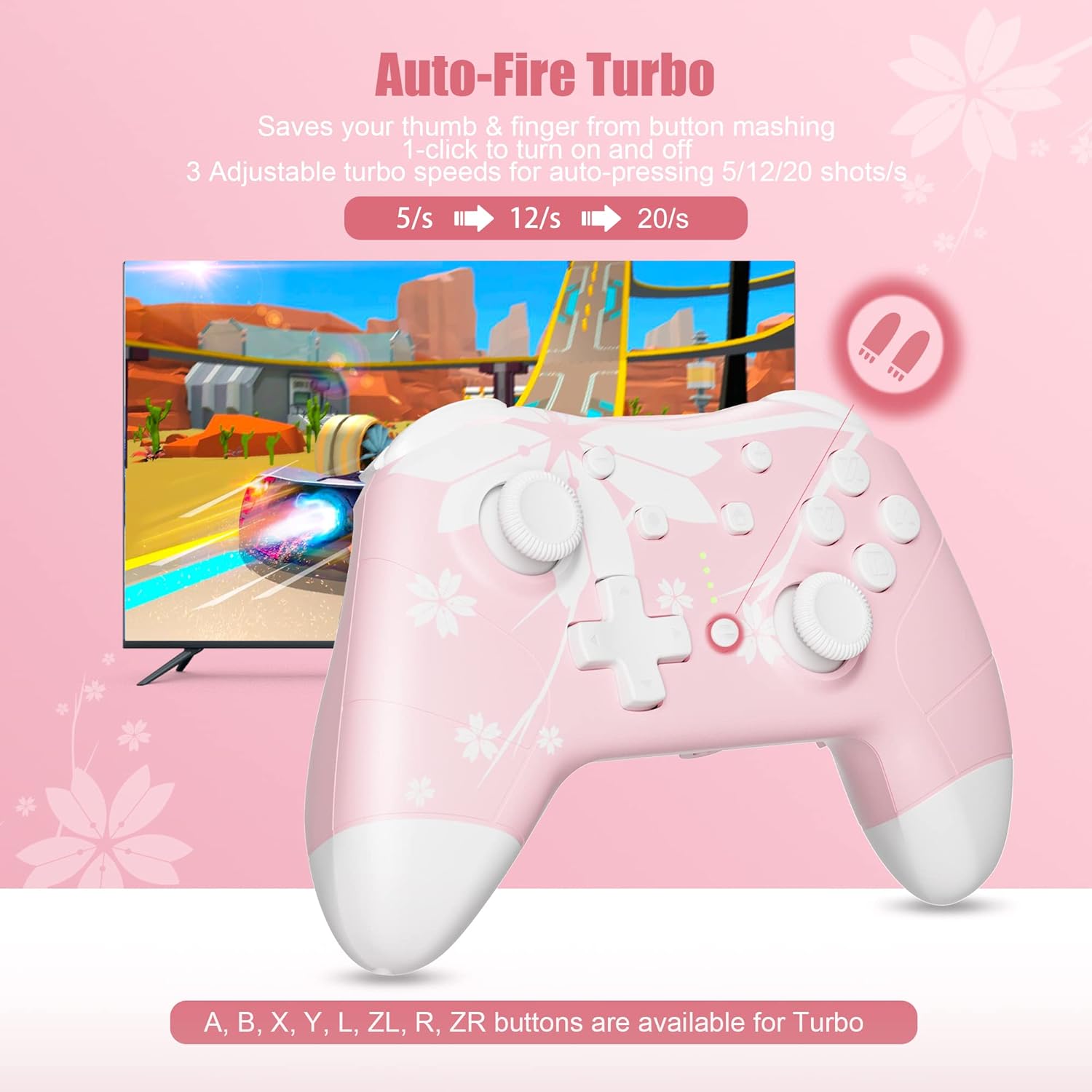 Mytrix Wireless Controller for Windows PC iOS Android Steam Deck, Bluetooth Controller with Programmable Buttons, Turbo & Vibration - Pink