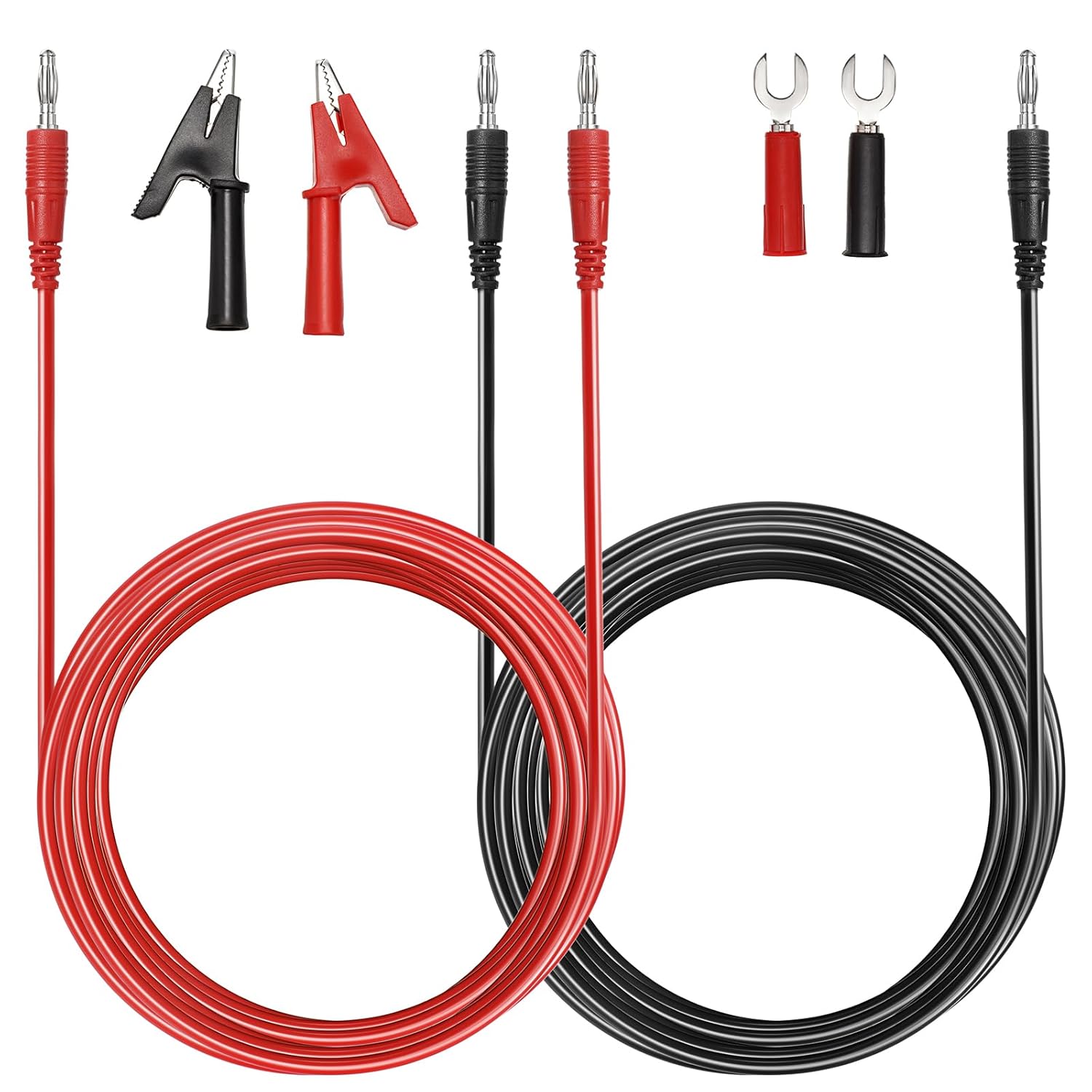Sumnacon 4 in 1 Banana Plug Alligator Clip Pure Copper Fork Test Lead, 9.8 Ft Multimeter Flexible Test Lead Wire Cable with Protective Jack Copper Clamps for Electrical Testing 1000V/15A