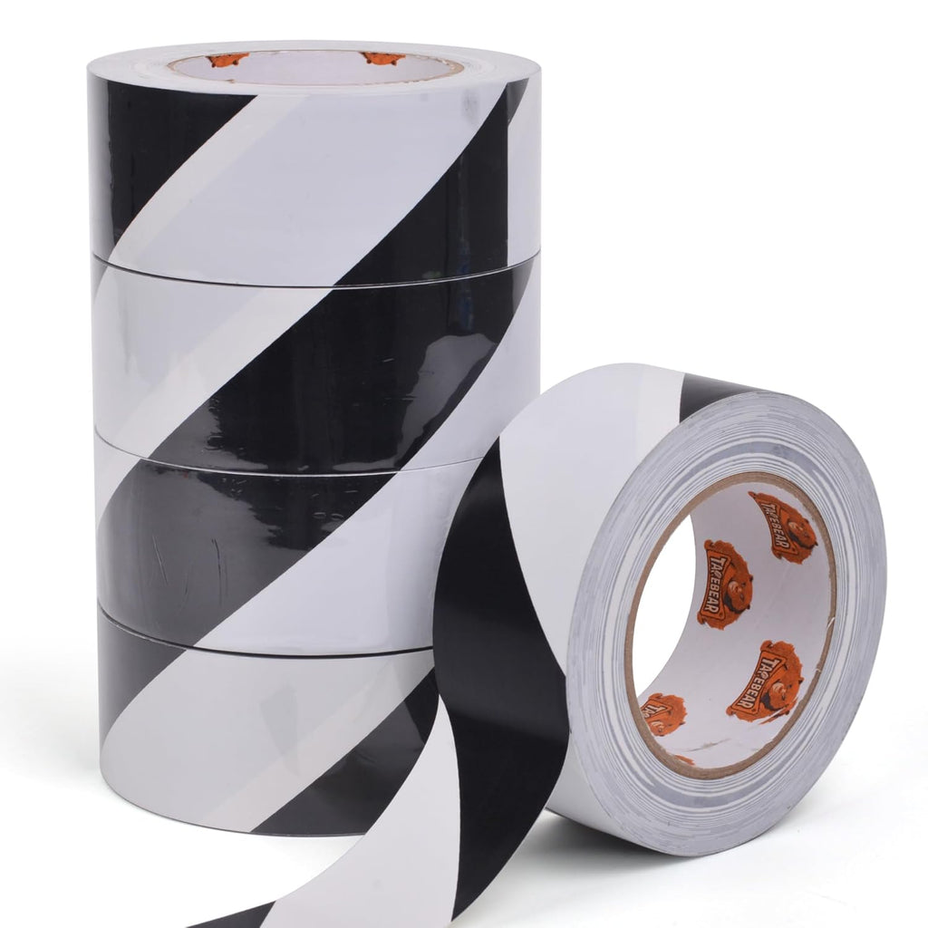 TAPEBEAR Hazard Caution Tape, 2inch x 150 Feet(50yds) Self Adhesive Warning Tape for Steps, High Visibility White&Black Tape for Outdoor Construction Warning, Danger Zone, 5Rolls