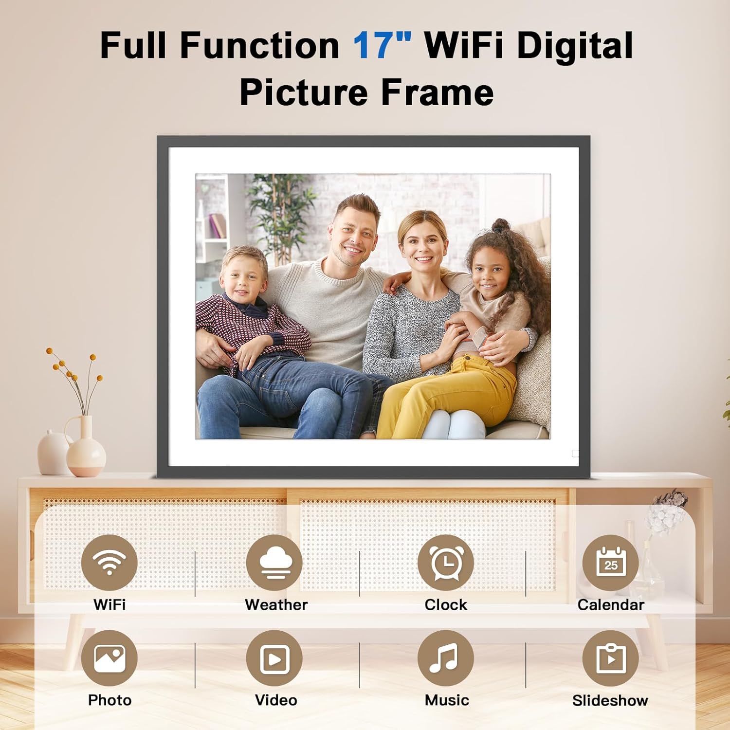 17-Inch Digital Picture Frame 32GB, Dual WiFi Full Function Digital Photo Frame, Auto Rotate, Wall Mounted Digital Frame, Unlimited Cloud Storage, Sharing Photos and Videos via App or Email Instantly