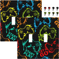Decorative Light Switch Plate Covers Gamepad Theme Graffiti 2 Gang Light Switch Cover Unique Double Toggle Wall Plate Outlet Covers for Game Room Home Decor （2 Pack）