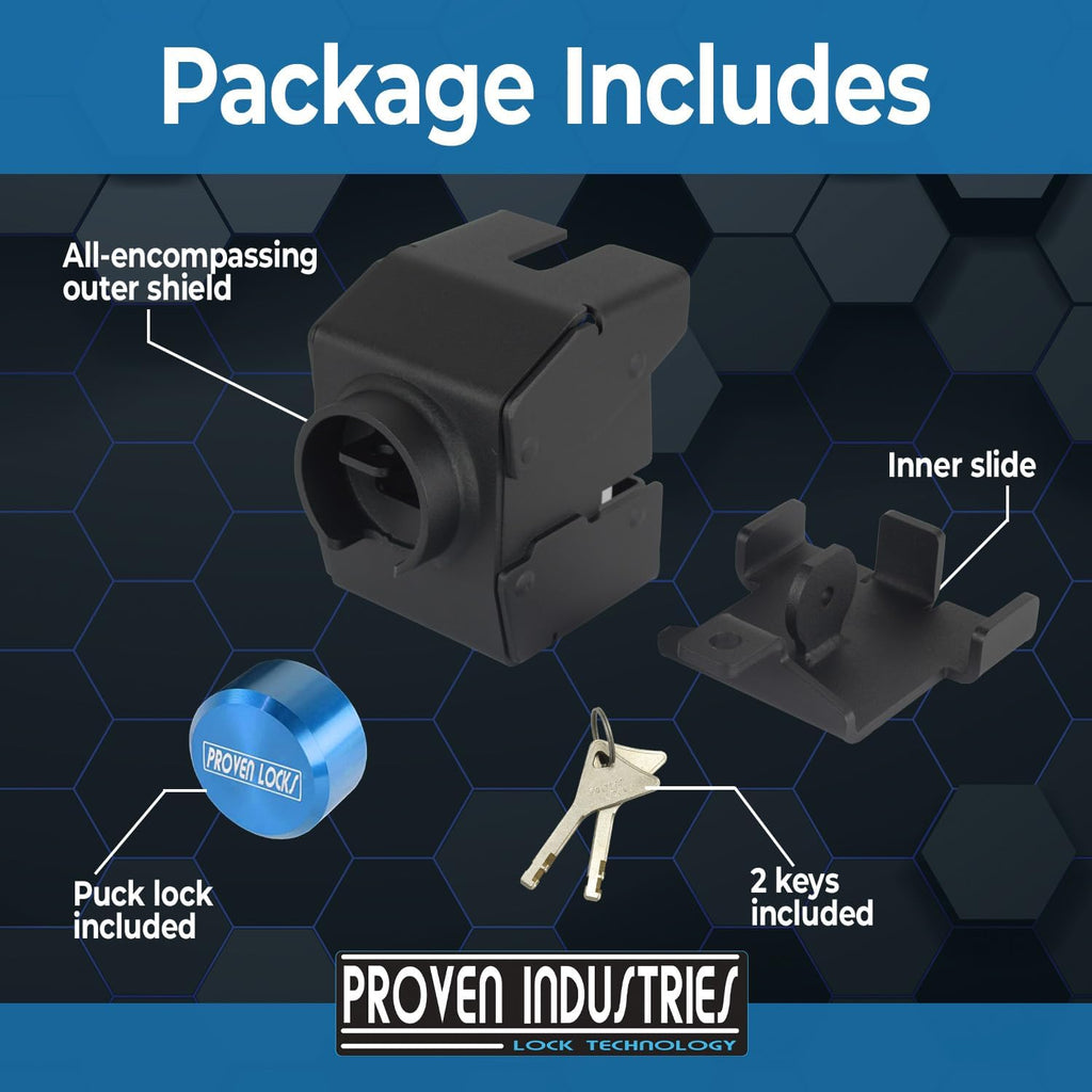 Proven Industries Model 2178-A Trailer Lock, Fits 2-Inch Yoke-Latch Trailer Couplers, Secures Safety Chains, Made in The USA, (Blue)