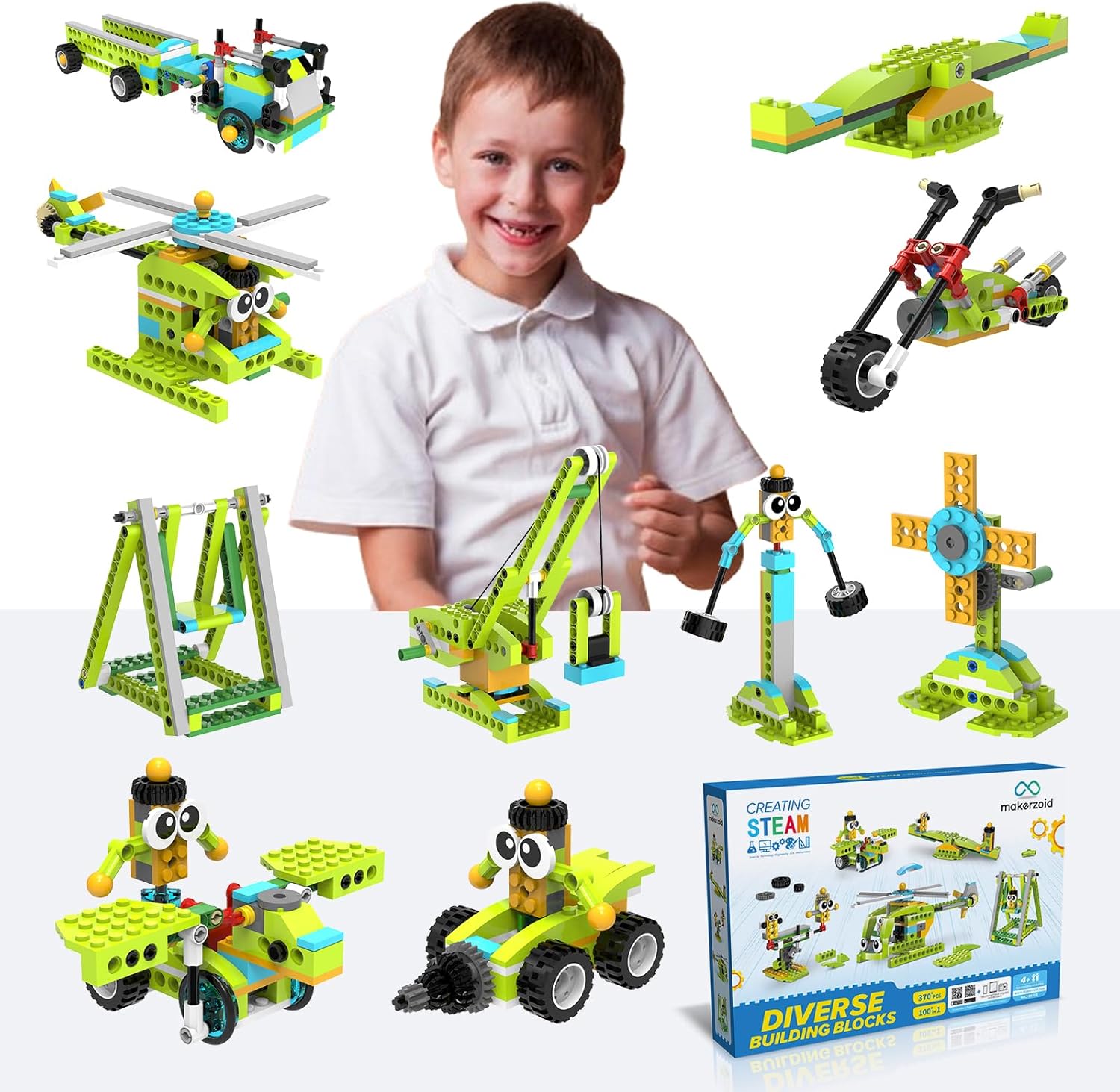 makerzoid Building Robot Kit, 370+ Educational DIY Building Blocks, 100+ Models STEM Robot Toy for Kids Ages 6+, Birthday Christmas Graduation Gift for Boys Girls