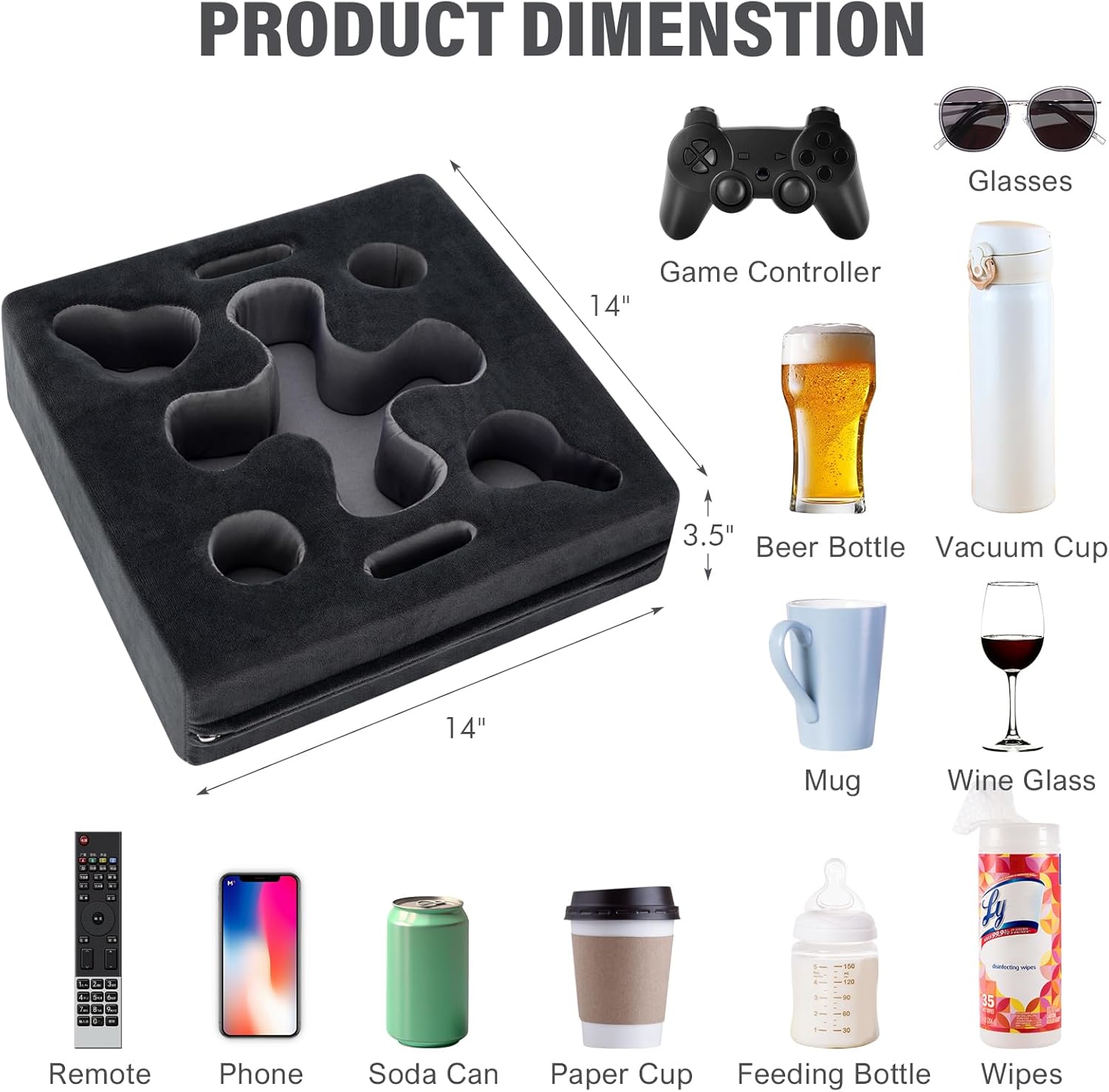 Couch Cup Holder-Sofa Cup Holder Pillow Tray Caddy Cupholder Hearted for Bed, Rv, Tv, Car, Man Cave, Backseat for Remote, Drinks, Snacks (DarkGrey)