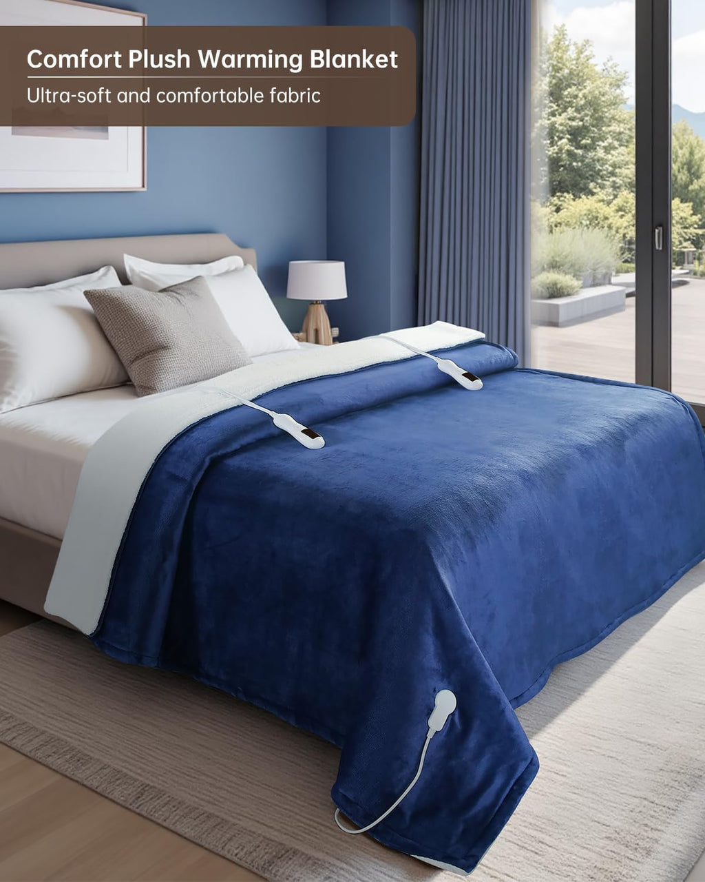 Electric Heated Blanket Queen Size, Washable Blanket Warmer with Dual Control for Home for Adults, Super Cozy Soft Flannel 84" x 90", 9 Heat Levels, 1-9H Auto-Off, ETL Certified, Navy Blue