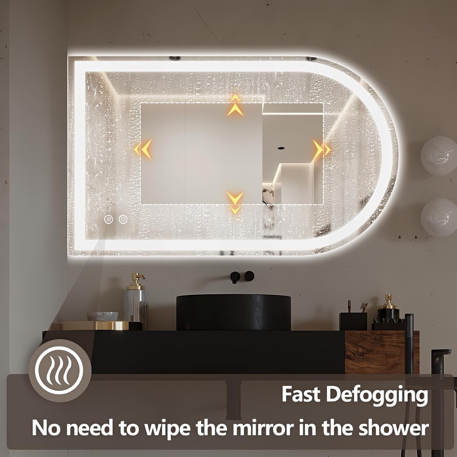Niccy Arched LED Bathroom Mirror, 40x24 Arch Wall Mounted Frameless Bathroom Mirror for Vanity, Smart Lighted Frontlit Mirrors with Memory Function for Bathroom Bedroom Beauty Hair Salon