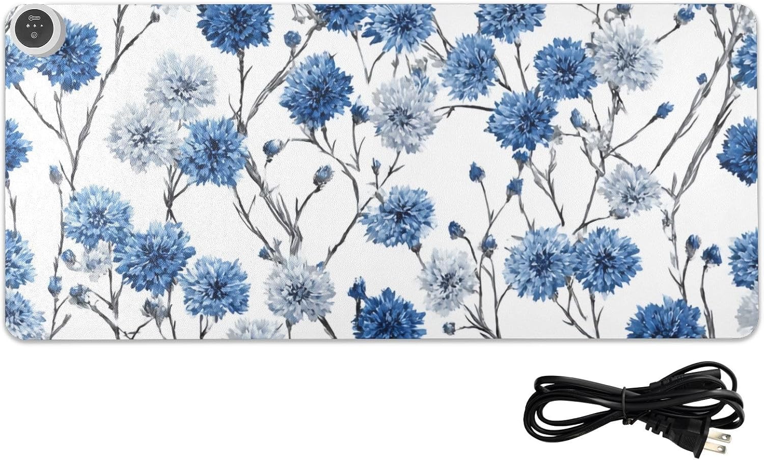 Heated Desk Pad Mouse Pad 31.5x13 Inch PU Leather Desk Mat with 3 Heat Levels Large Mouse Gaming Computer Laptop Mat Washable Chinese Style Cornflower