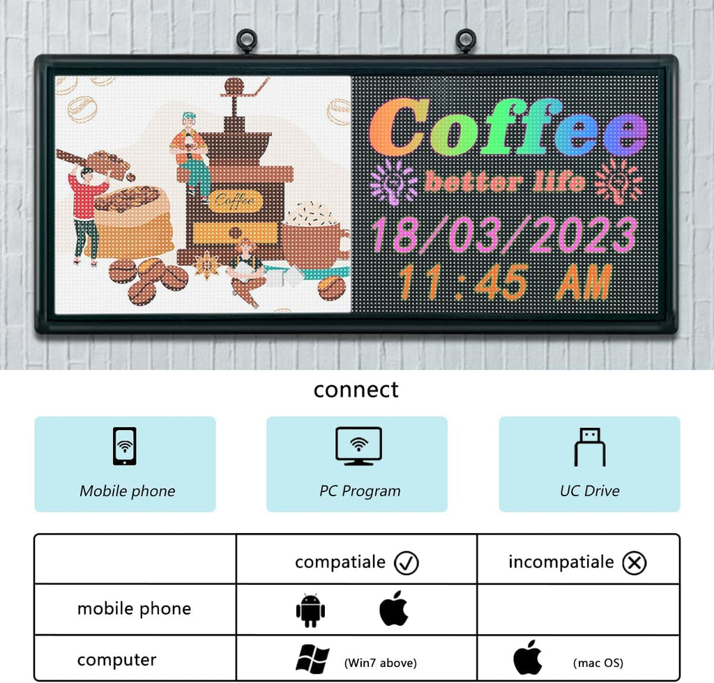P6 40″ × 18″ Wi‑Fi Programmable Outdoor Full‑Color LED Sign – Waterproof, Easy to Use, Supports Text, Images & Video Advertising