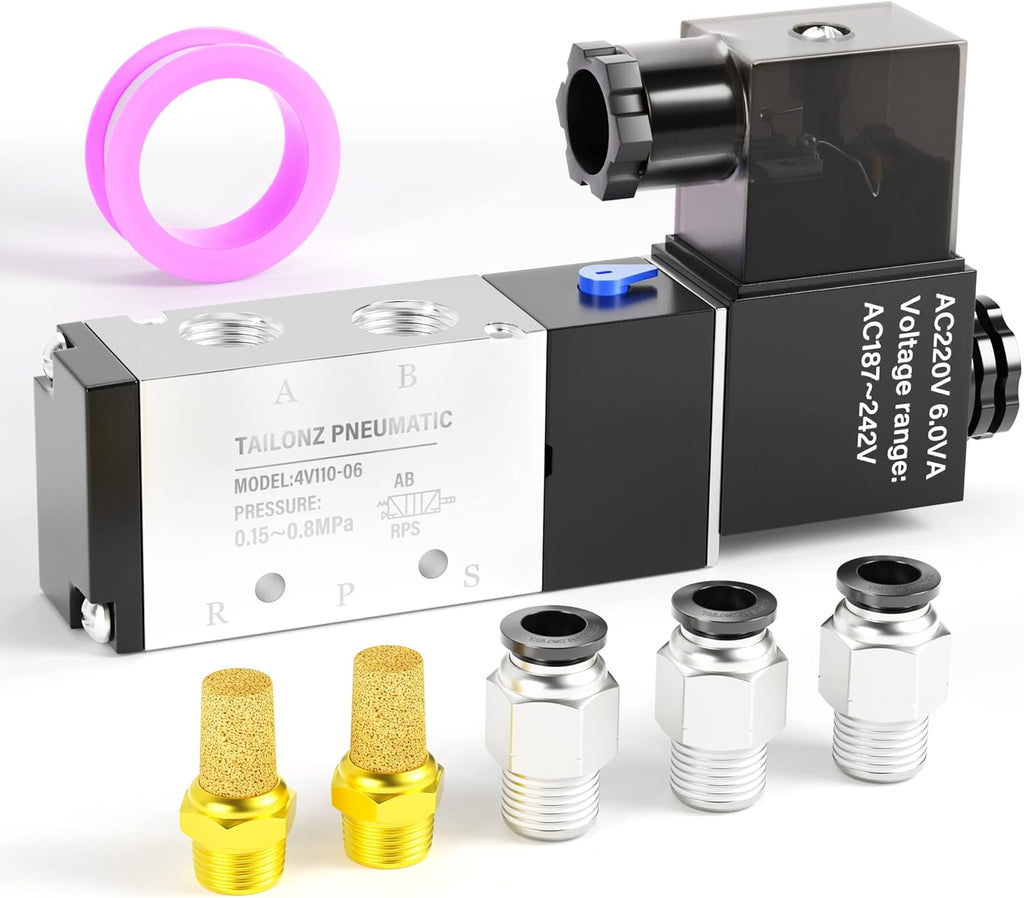 TAILONZ PNEUMATIC 1/8"NPT Solenoid Valve 4V110-06 AC220V Single Coil Pilot-Operated Electric 2 Position 5 Way Connection Type Junction Box