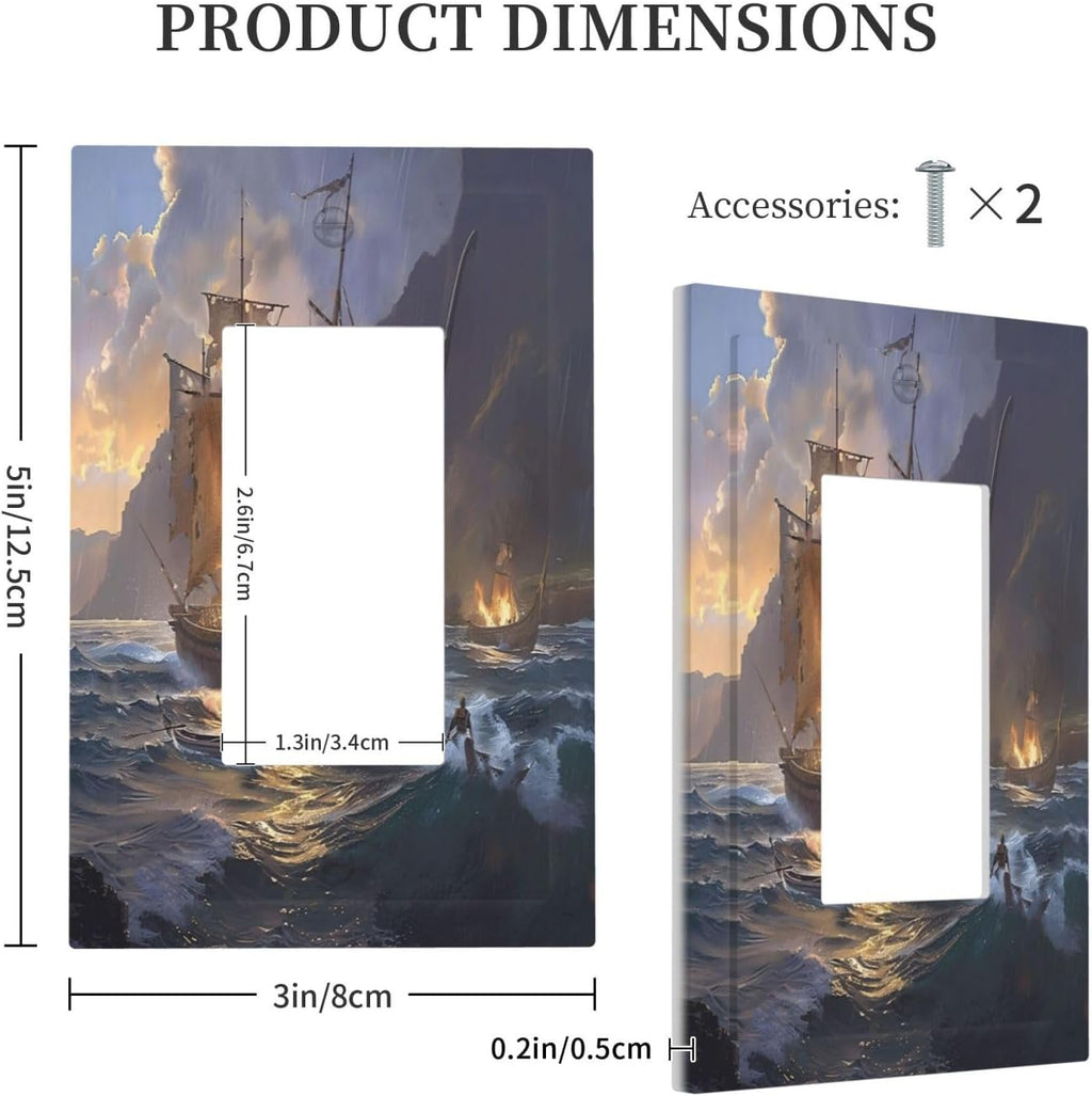 Decorative Outlet Covers Medieval Vintage Sailing Adventure Sailings Ocean Waves 1 Gang Single Rocker Light Switch Cover Plate GFCI Wall Plates Electrical Switch Plate Cover for Bedroom Cabin Decor