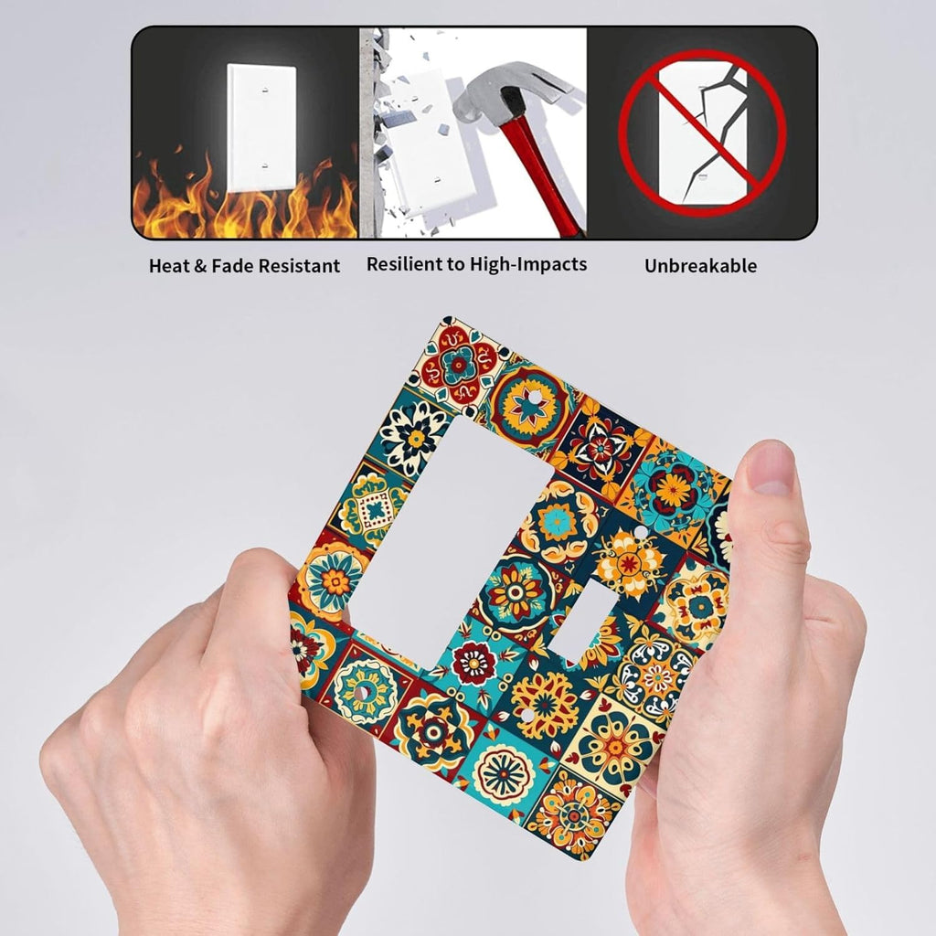 Mexican Talavera Ceramic Tile Moroccan Boho Outlet Covers 1 Toggle 1 Rocker Combination Decorative Wall Plate Electrical Switch Plates Light Switch Cover Plate for Bathroom Kitchen Decor