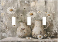 Decorative Switch Plates Vintage Rustic Floral White Daisy Flower Oil Painting Style 3 Gang Wall Plate Triple Toggle Light Switch Cover Faceplate Electrical Wall Panels for Home Farmhouse