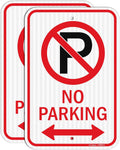 GicnKeuz Large No Parking Sign With Symbol With Arrows, 18x12 Inches No Parking Sign, Engineer Grade Reflective Aluminum, Fade Resistant/Waterproof, Indoor or Outdoor Use (2-Pack)