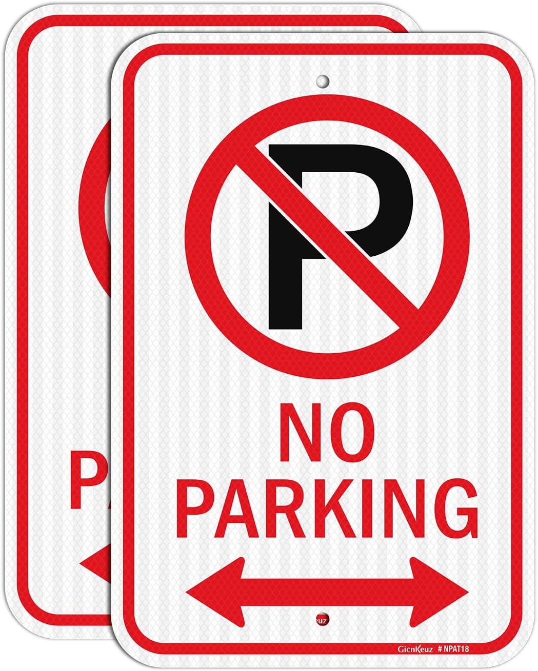 GicnKeuz Large No Parking Sign With Symbol With Arrows, 18x12 Inches No Parking Sign, Engineer Grade Reflective Aluminum, Fade Resistant/Waterproof, Indoor or Outdoor Use (2-Pack)