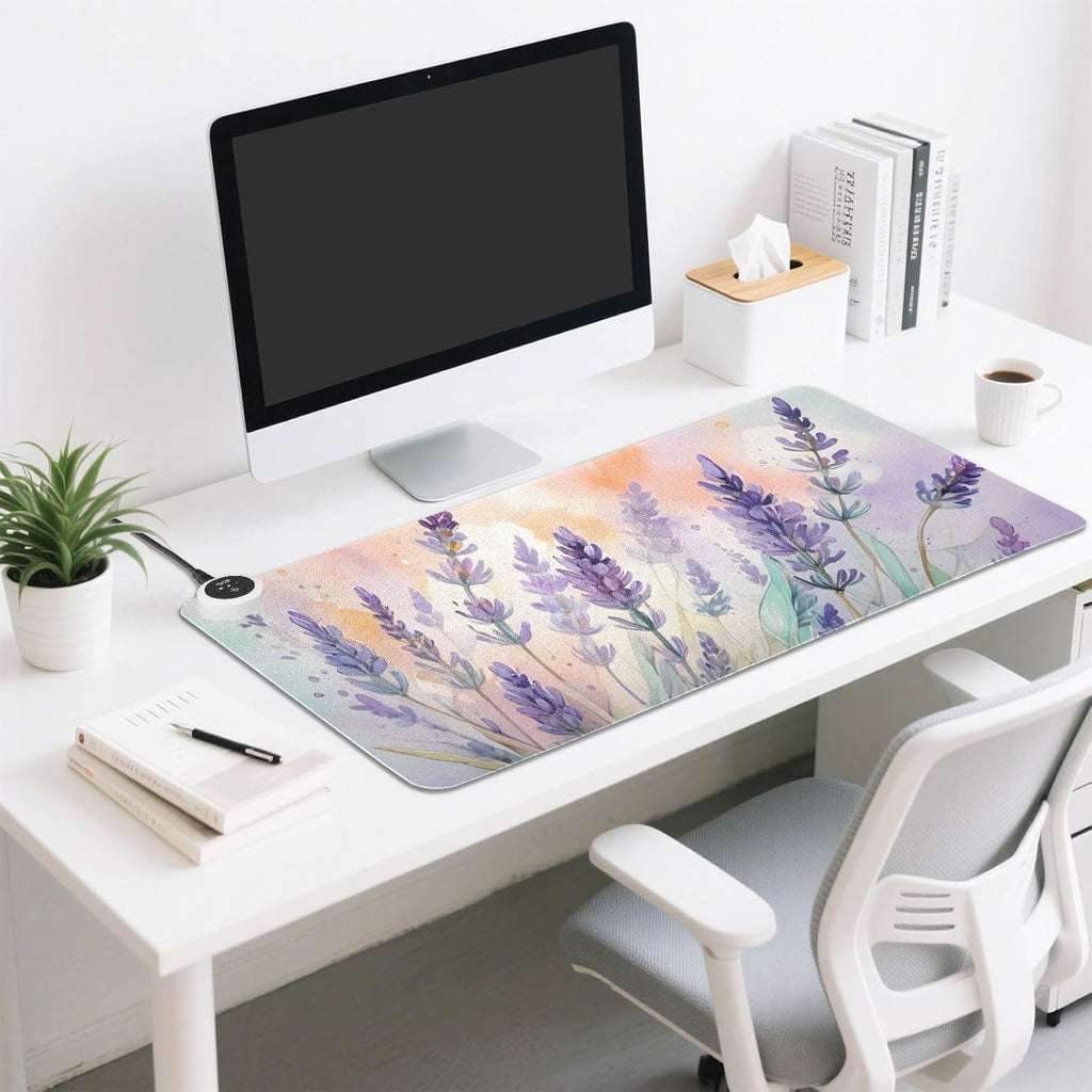Large Heated Mouse Pad,Leather Desk Mat,31.5"x13",Hand Warmer Pads for Desk,Lavenders(Morandi Pink)