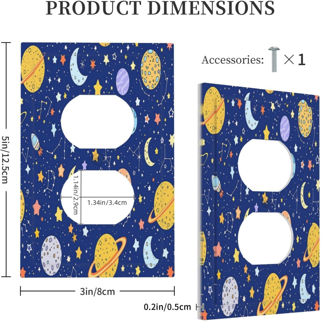 Stars Starry Night Sun Moon Planet Constellations Outlet Covers 1 Gang Duplex Light Switch Cover Wall Plate Decorative Switch Plates Electrical Receptacle Faceplate for Bedroom Bathroom