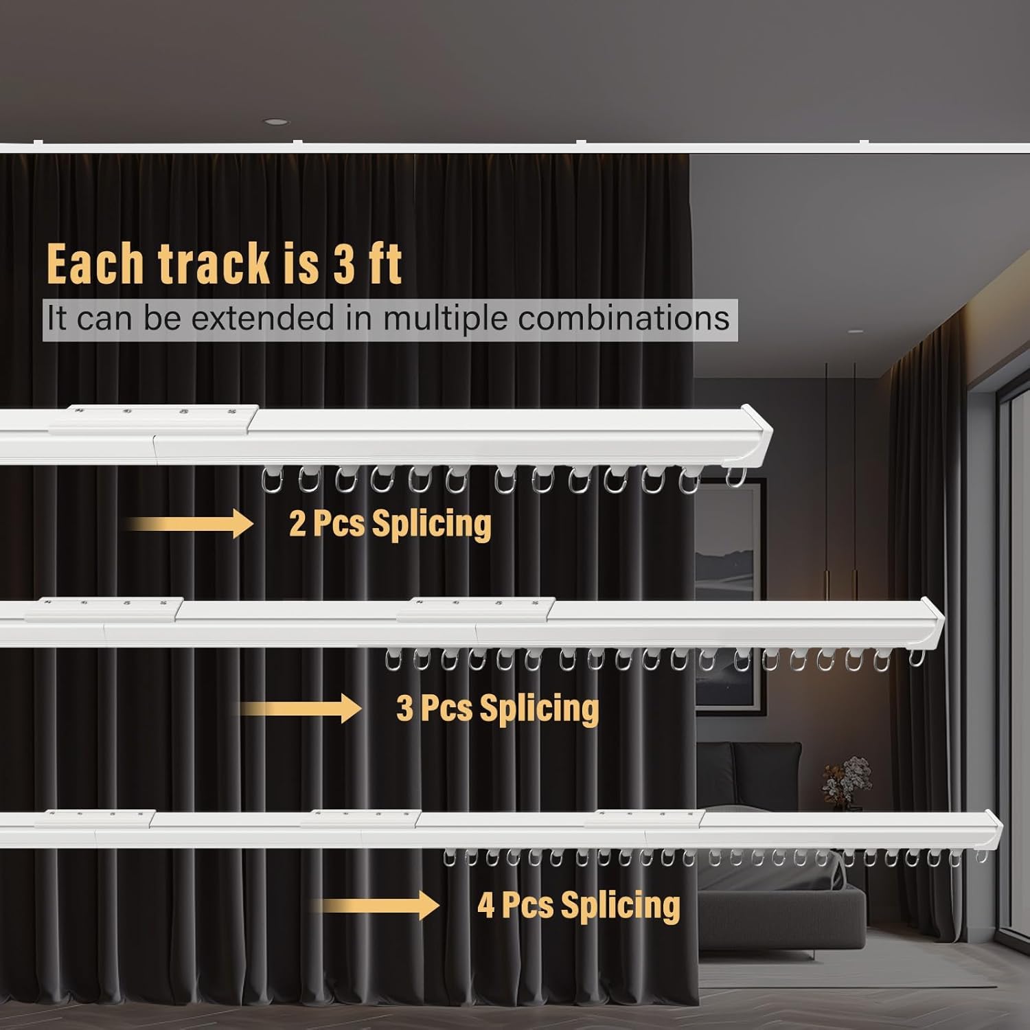 Ceiling Curtain Tracks,Curtain Track Wall Mount,Track Curtains Rod Ceilings Mount Heavy Duty Ceiling Tracks for Curtains Room Divider Rod with Hooks,White 3-18ft