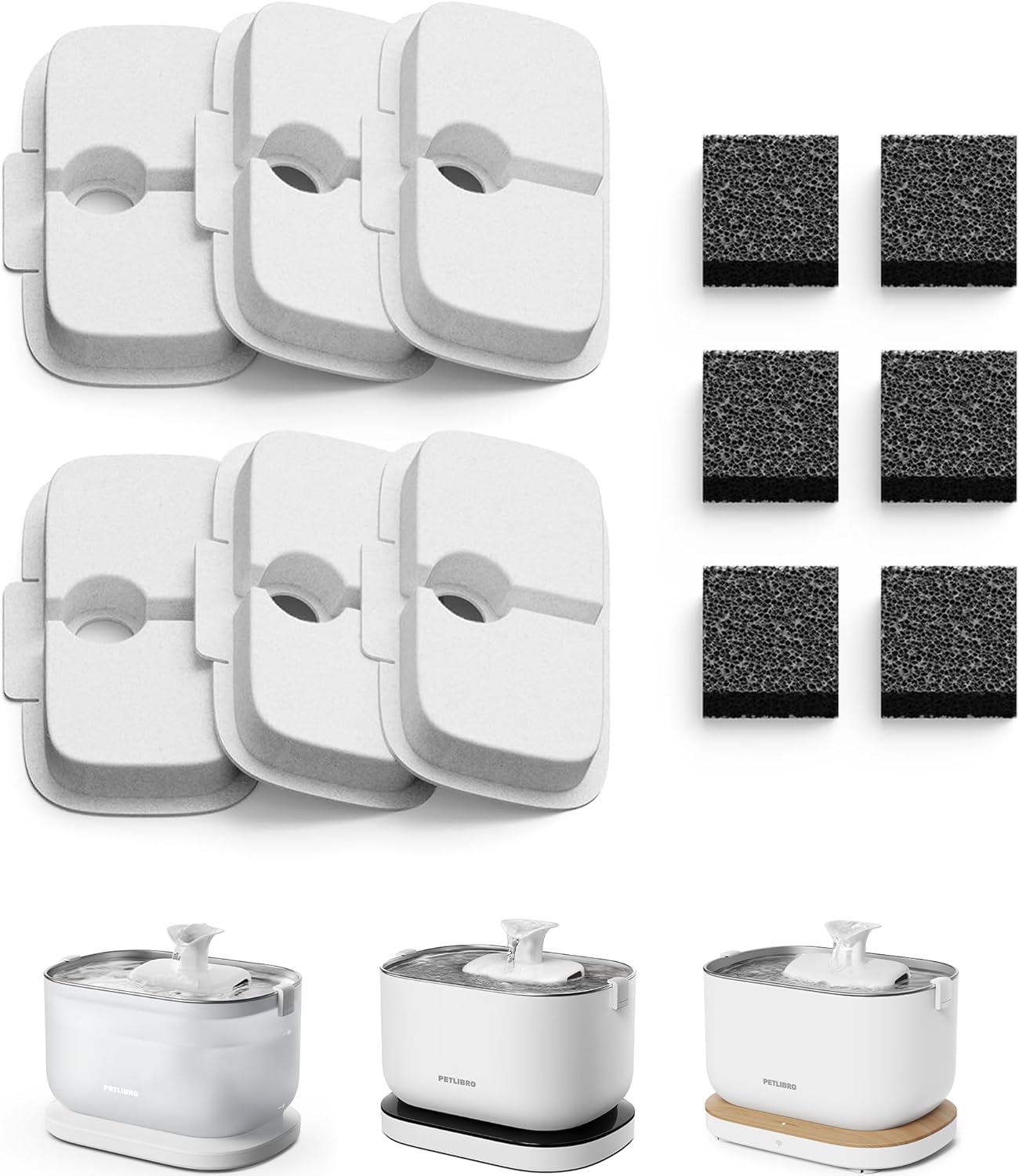 PETLIBRO 6 Packs Replacement Filters for Dockstream Cat Water Fountain PL/WF106/PLWF116/PLWF105/PLWF115/PLWF005, 3 Months Set of Replacement Filters for Ultra Quiet Pet Water Fountain