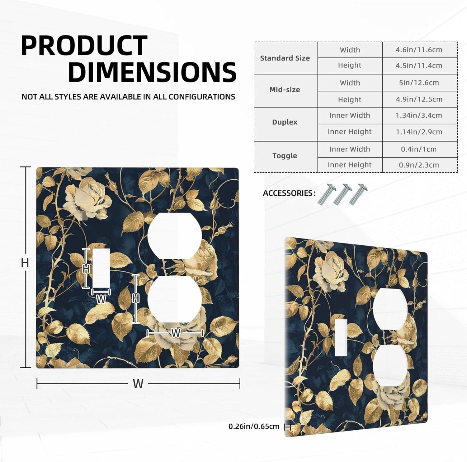 Wallplates Boho Vintage Floral Golden Flower Dark Blue Background 1 Toggle 1 Duplex Switch Plate Electrical GFCI Faceplate Decorative Light Switch Covers for Bedroom living Room Decor