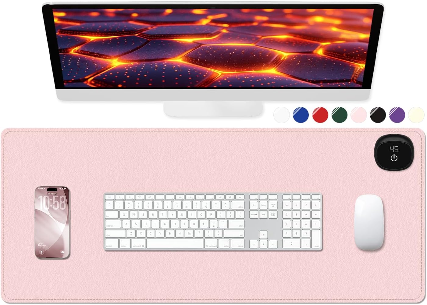 Heated Desk Pad, 31.5" x 13" Leather Non-Slip Warm Desk Pad, Large Mouse Mat with 3 Levels Heating & 3 Hours Auto Shut-Off, Hand and Foot Warmer for Office, Home, Pink