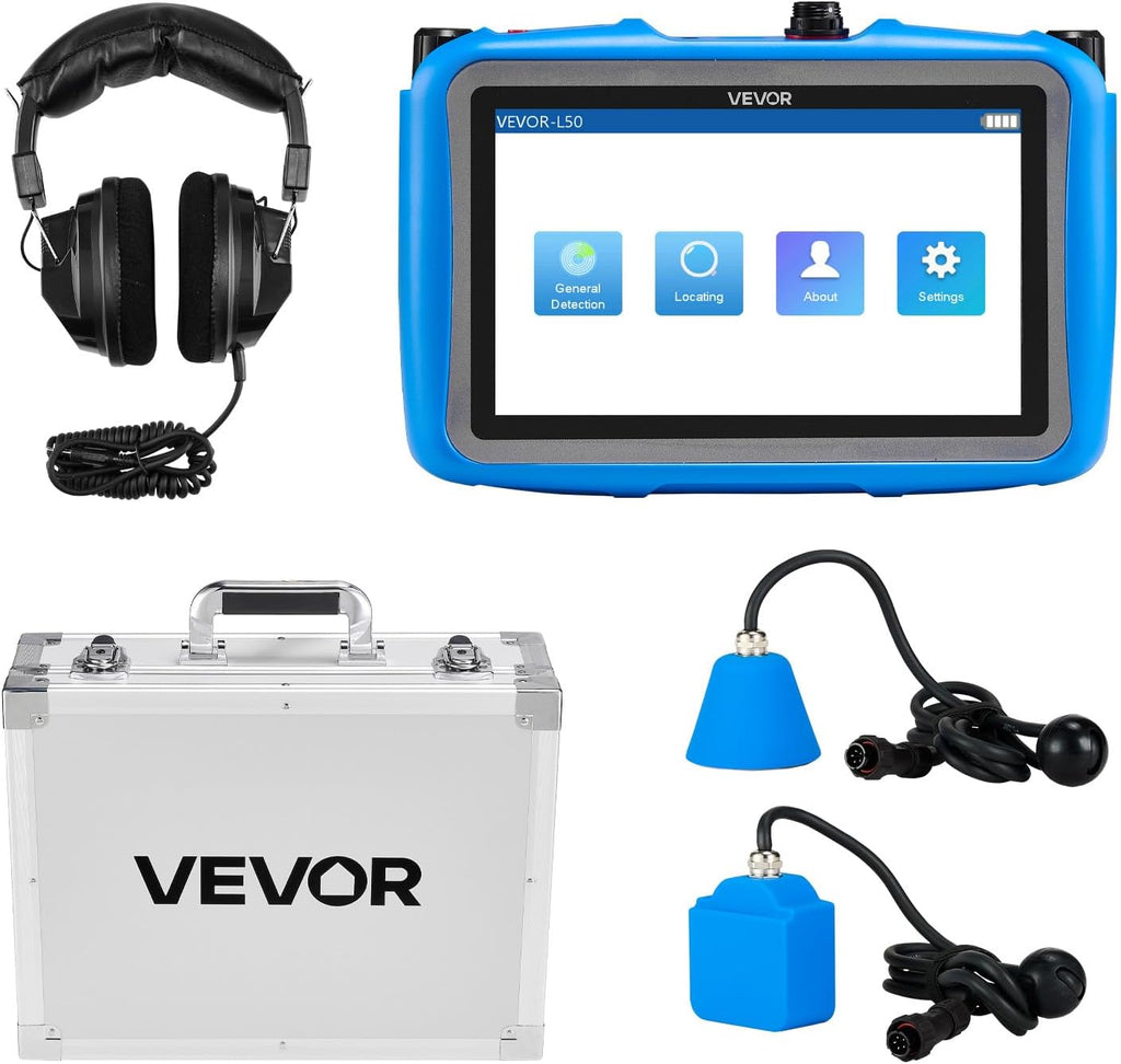 VEVOR Pipe Water Leak Detector for Indoors, 1Hz-10000Hz, 7" Touchscreen Plumbing Water Leakage Detection Locator with Horizontal & Vertical Sensors, Headphones, 8GB SD Card & Carry Case for Home Use