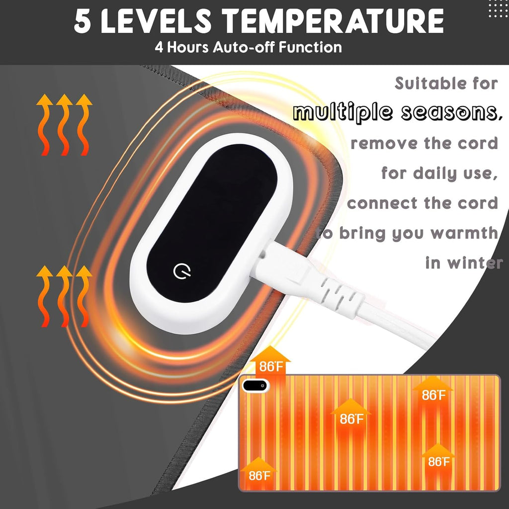 Konohan Heated Large Desk Mat PU Leather Warm Mouse Pad with 5 Heating Level & 4 Hour Auto Shut-Off Heating Keyboard Pad Warmer Gaming Mice Mat Only Supports 110v(Gray Color,23.6"x 14.2")
