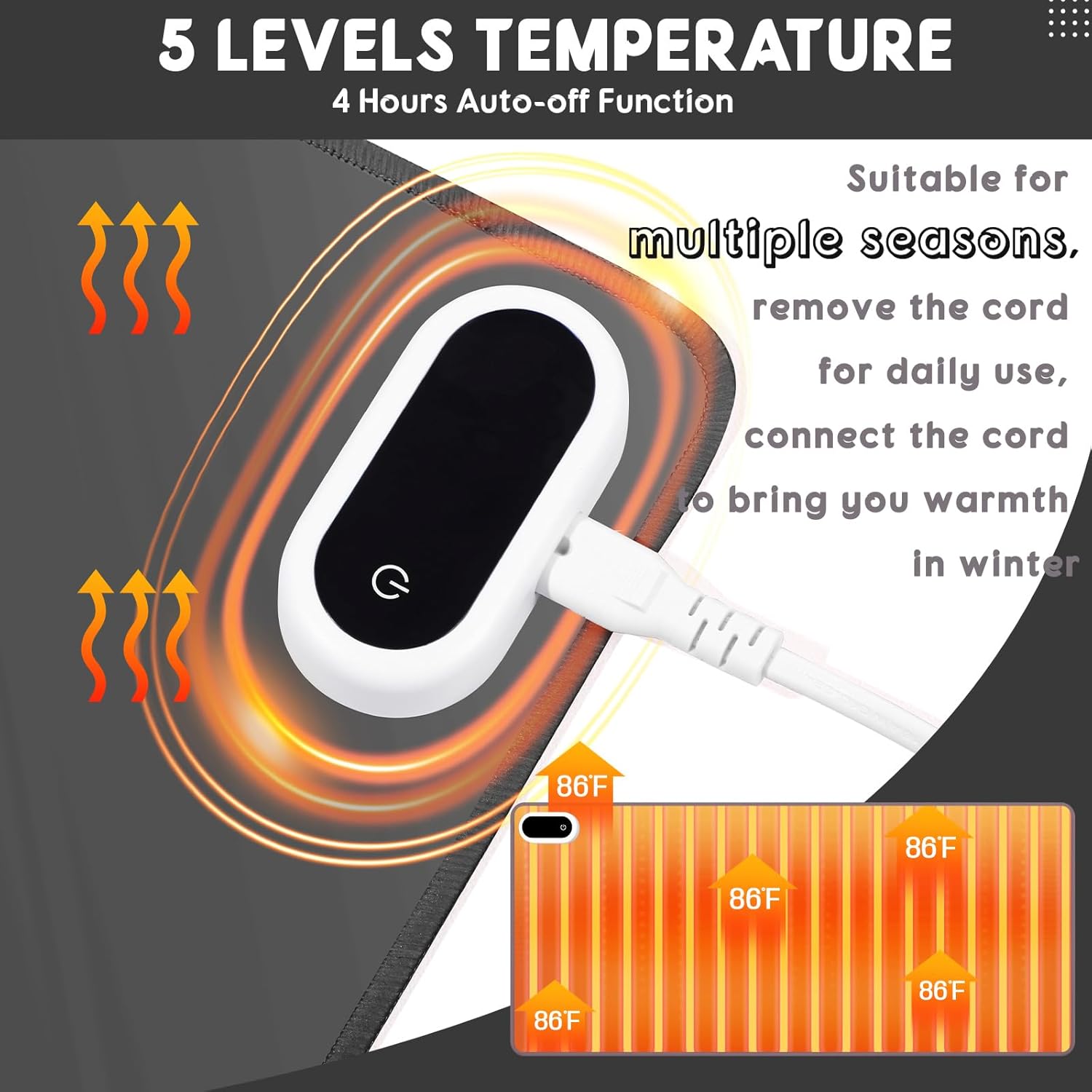 Konohan Heated Large Desk Mat PU Leather Warm Mouse Pad with 5 Heating Level & 4 Hour Auto Shut-Off Heating Keyboard Pad Warmer Gaming Mice Mat Only Supports 110v(Gray Color,23.6"x 14.2")