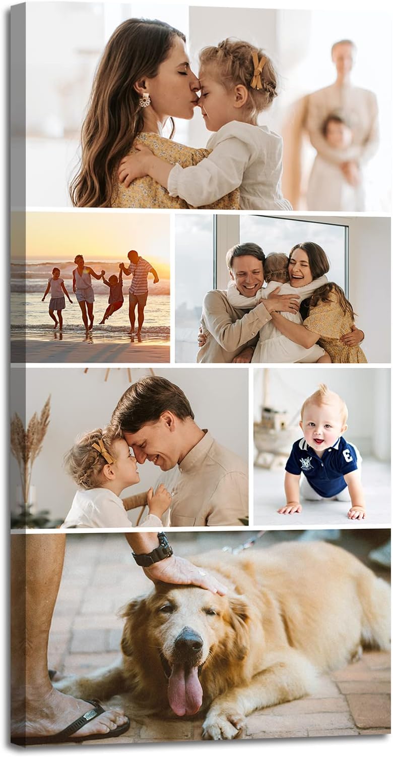 Collage Canvas Prints with Your Photos Personalized Multi Pictures for Wall Custom Family Wedding Baby Pet Dog Photo to Canvas Customized Gifts Home Wall Decor (Collage Photo-12, Framed)