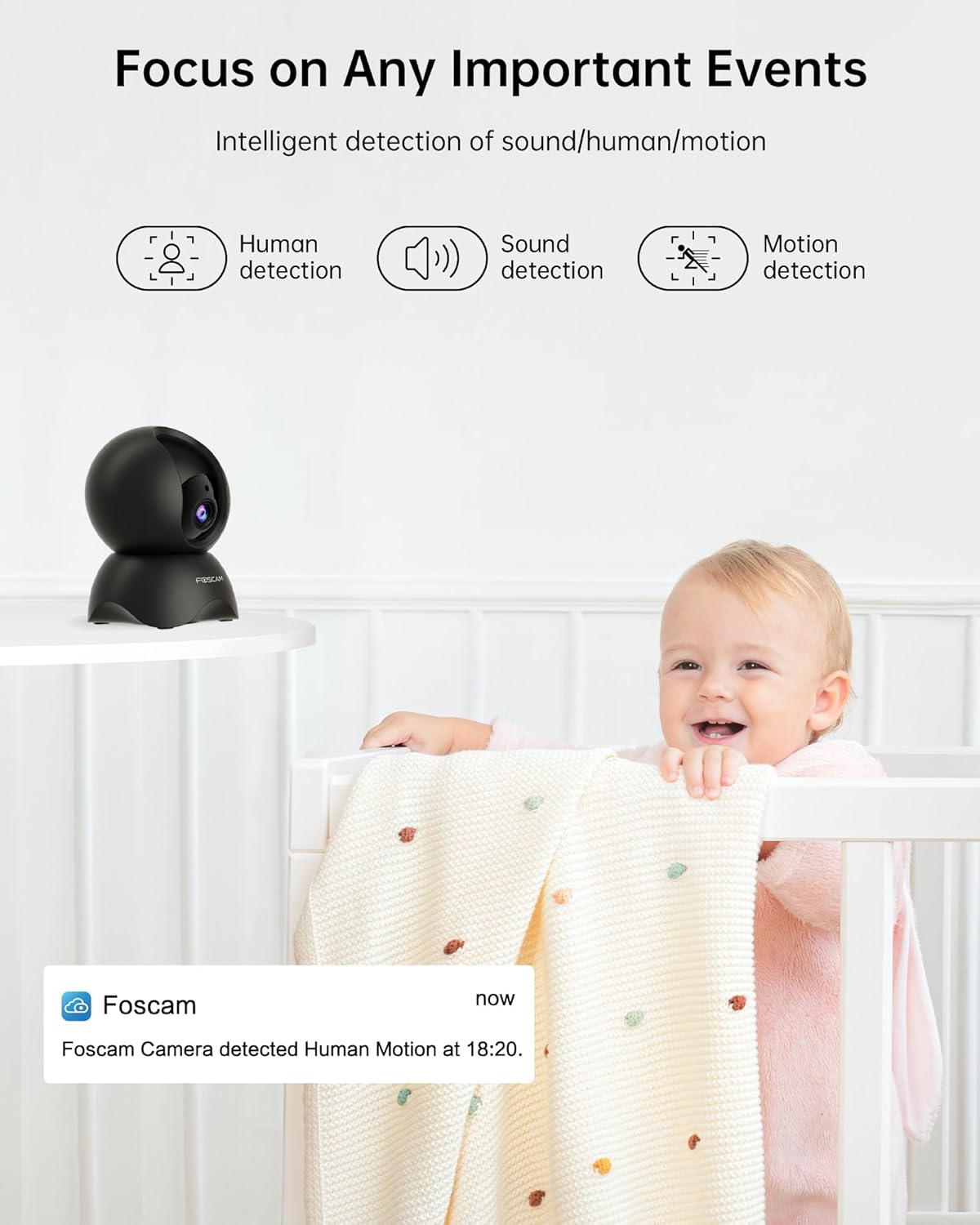 FOSCAM 3K 5MP WiFi Pet Cameras for Home Security, 2.4GHz Indoor Camera Baby Monitor with 360° Pan Tilt, 2-Way Audio, 20X Digital Zoom, Night Vision, AI Human Detection, Cloud & SD Card Storage