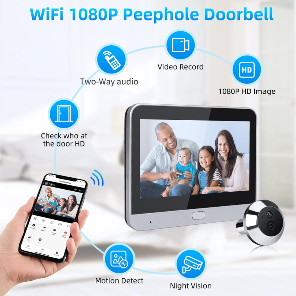 Digital Door Peephole, Digital LCD Security Camera 1080P with 4.3 inch Monitor, 120 Degree Peephole Viewer, IR NightVision, Motion Detection, Two Way Intercom