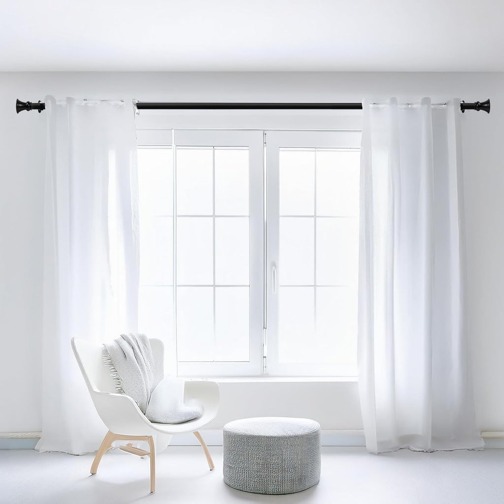Deco Window Adjustable Curtain Rod for Windows 44 to 120 Inch (Pack of 1) Extendable Heavy Duty 1 Inch Iron Drapery Pole with Finials Wall Mounted French Door Curtain Rods (Black)