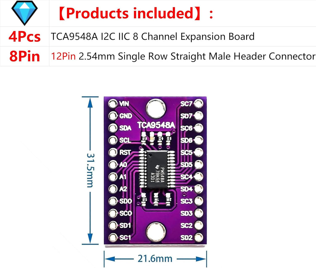 WWZMDiB TCA9548A I2C IIC Multiplexer Extender Board 8 Channel with Reset Compatible with for Arduino Raspberry Pi ESP32 STM Expansion