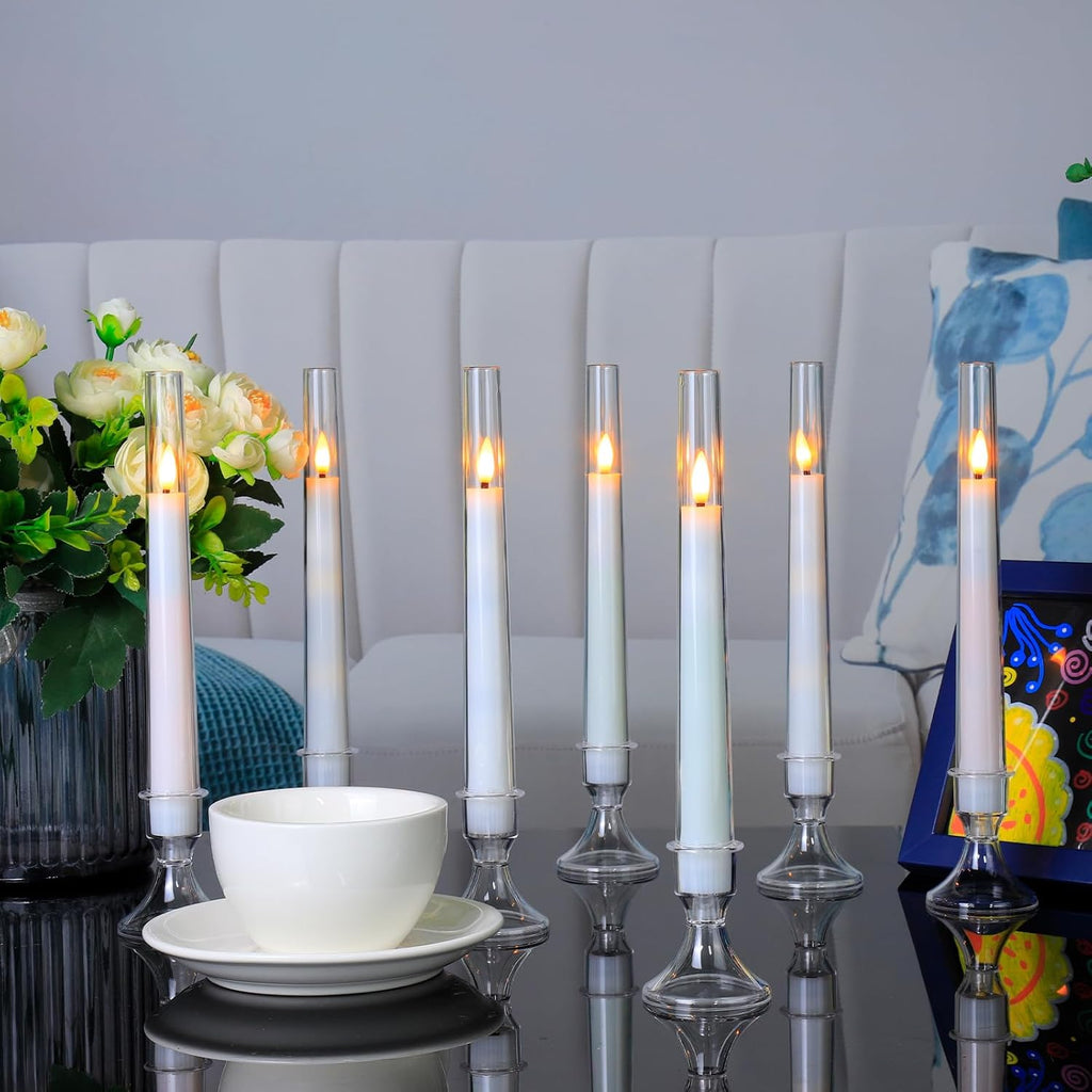 Comenzar 12PC Flameless Taper Candles - LED Candles, Flickering Design with Base, Perfect for Home, Windows，Decoration，Weddings, Parties (White)